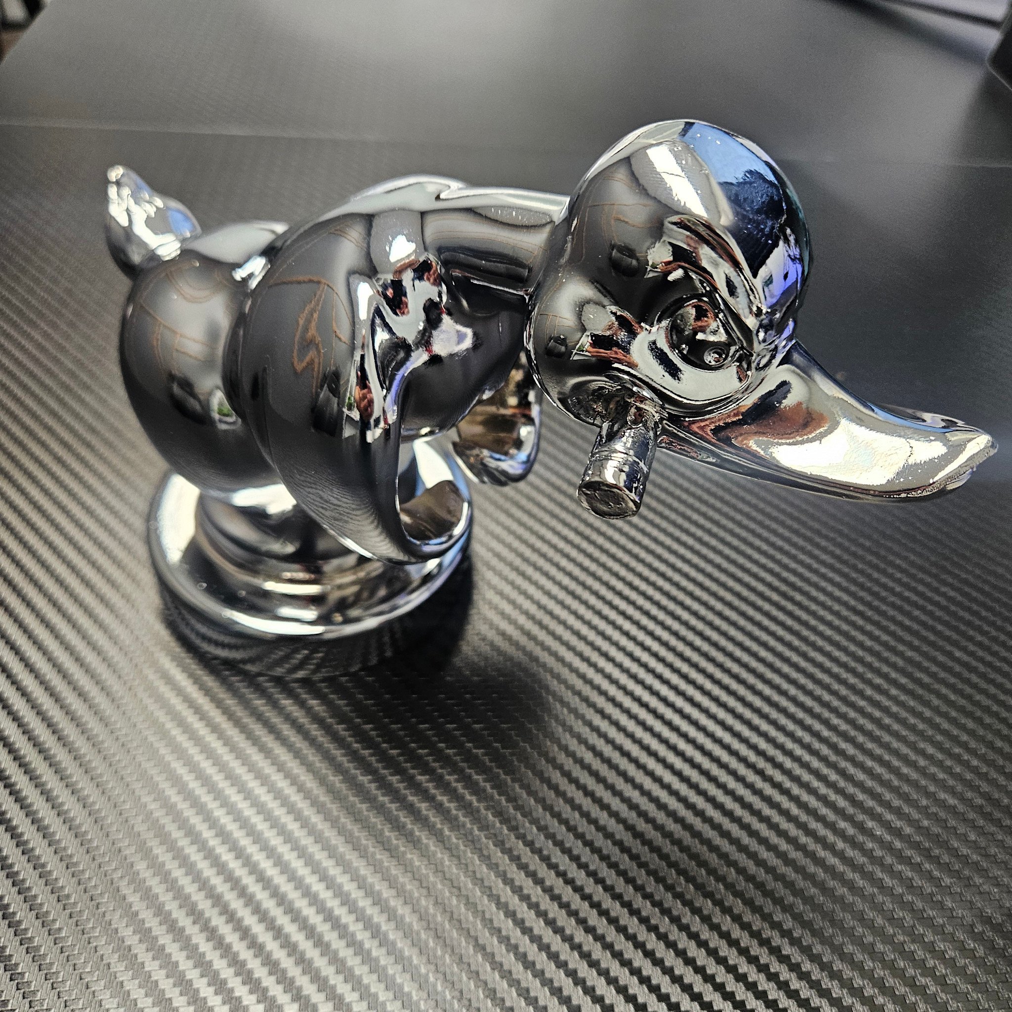 HOOD ORNAMENT ANGRY DUCK CHROME SOLID ALUMINUM - MAY BE USED AS HOOD PULL HANDLE