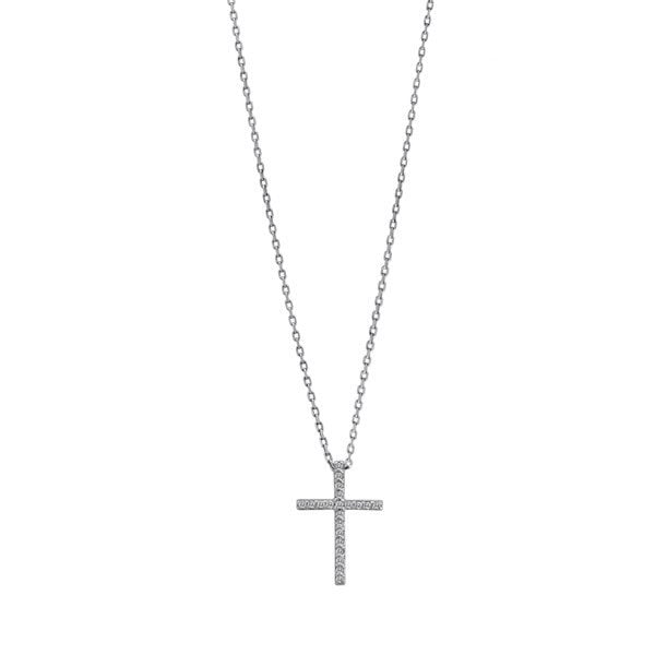 LISA NIK 18K WHITE GOLD AND .09 CTS DIAMOND CROSS NECKLACE