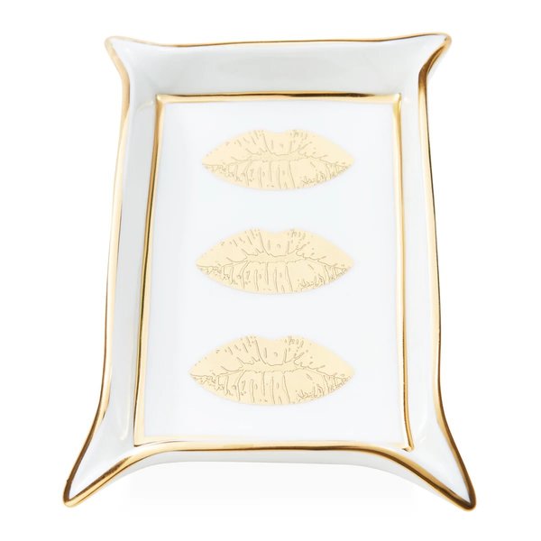 LIPS VALET TRAY - GOLD/WHITE