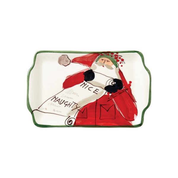 OLD ST. NICK RECTANGULAR PLATE - NAUGHTY OR NICE 7.5"L, 5.25"W