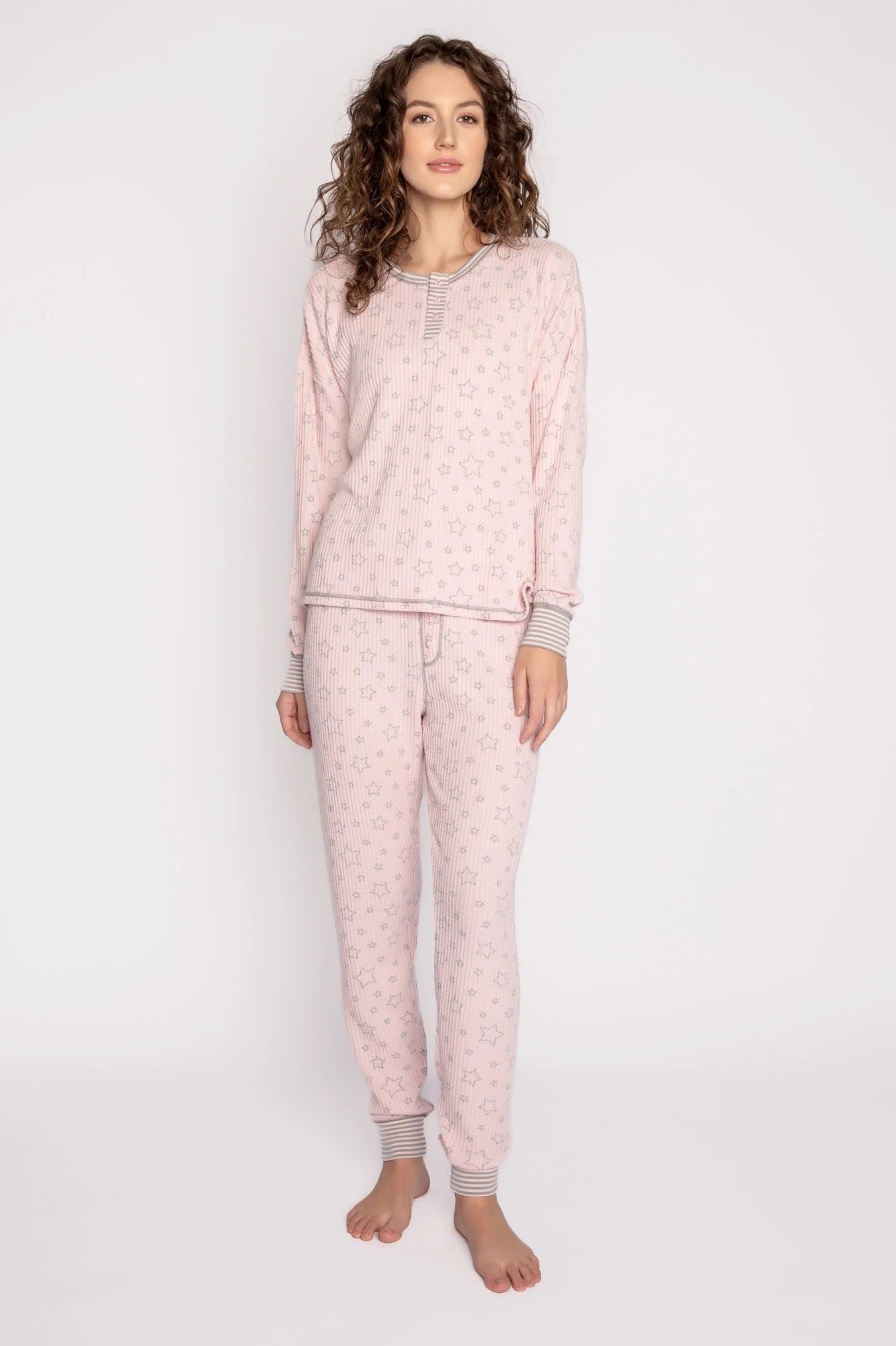 P.J. Salvage Womens 2-Tone Thermal Pajama Jogger Pants, Pink, X