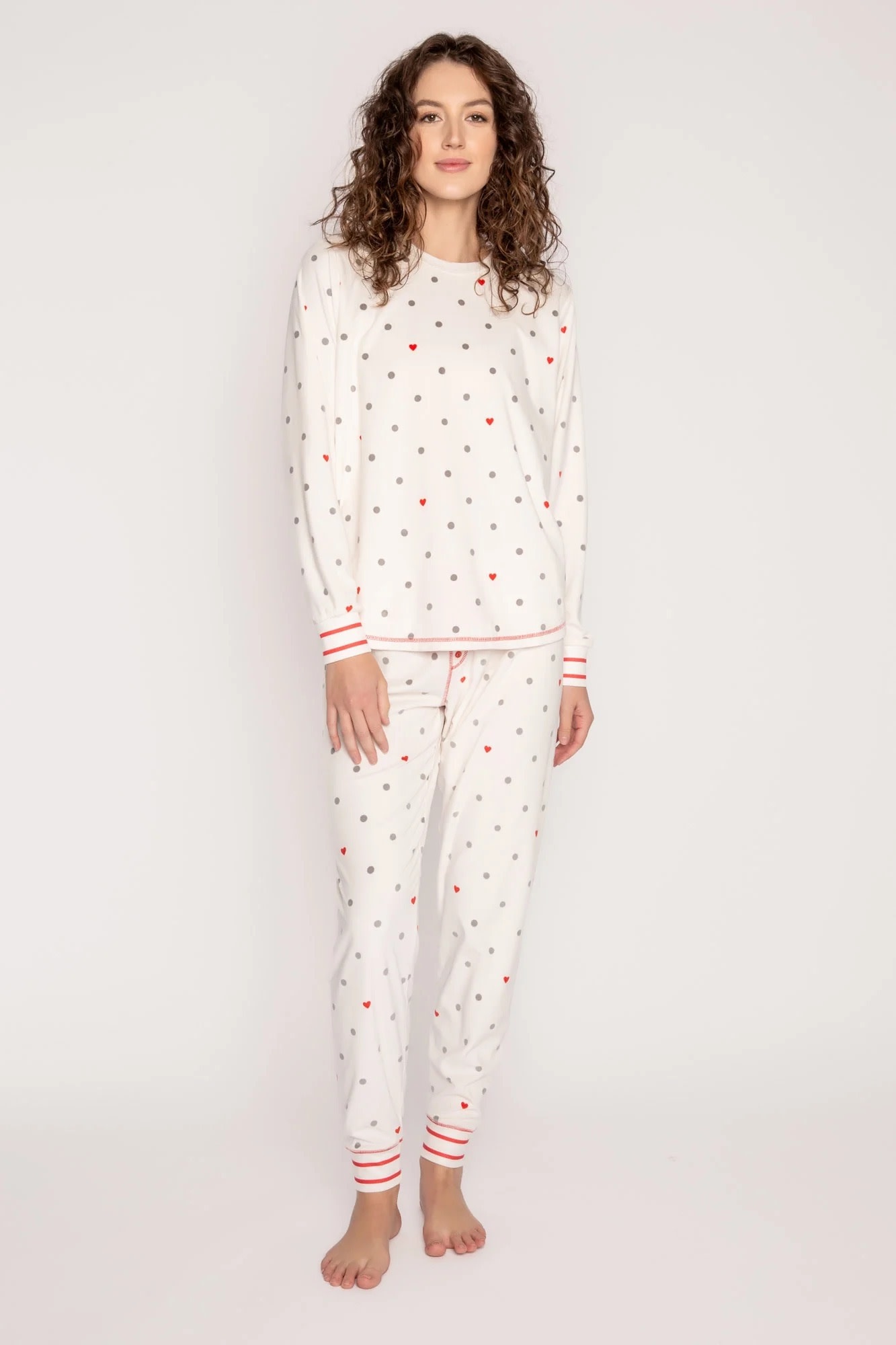 P.J. Salvage Womens Polka Dot Pajama Set, Pink, Medium 