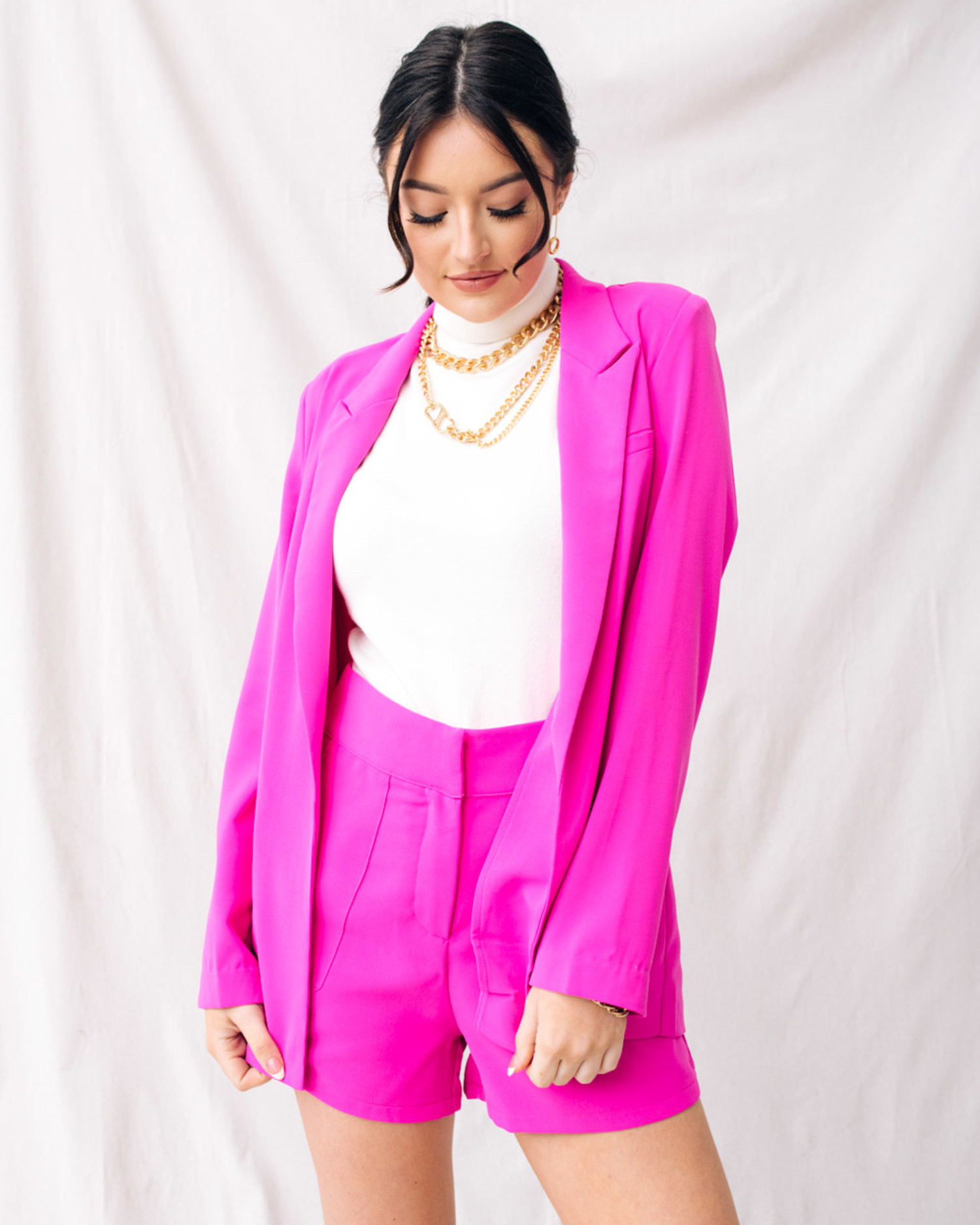 pink open front blazer