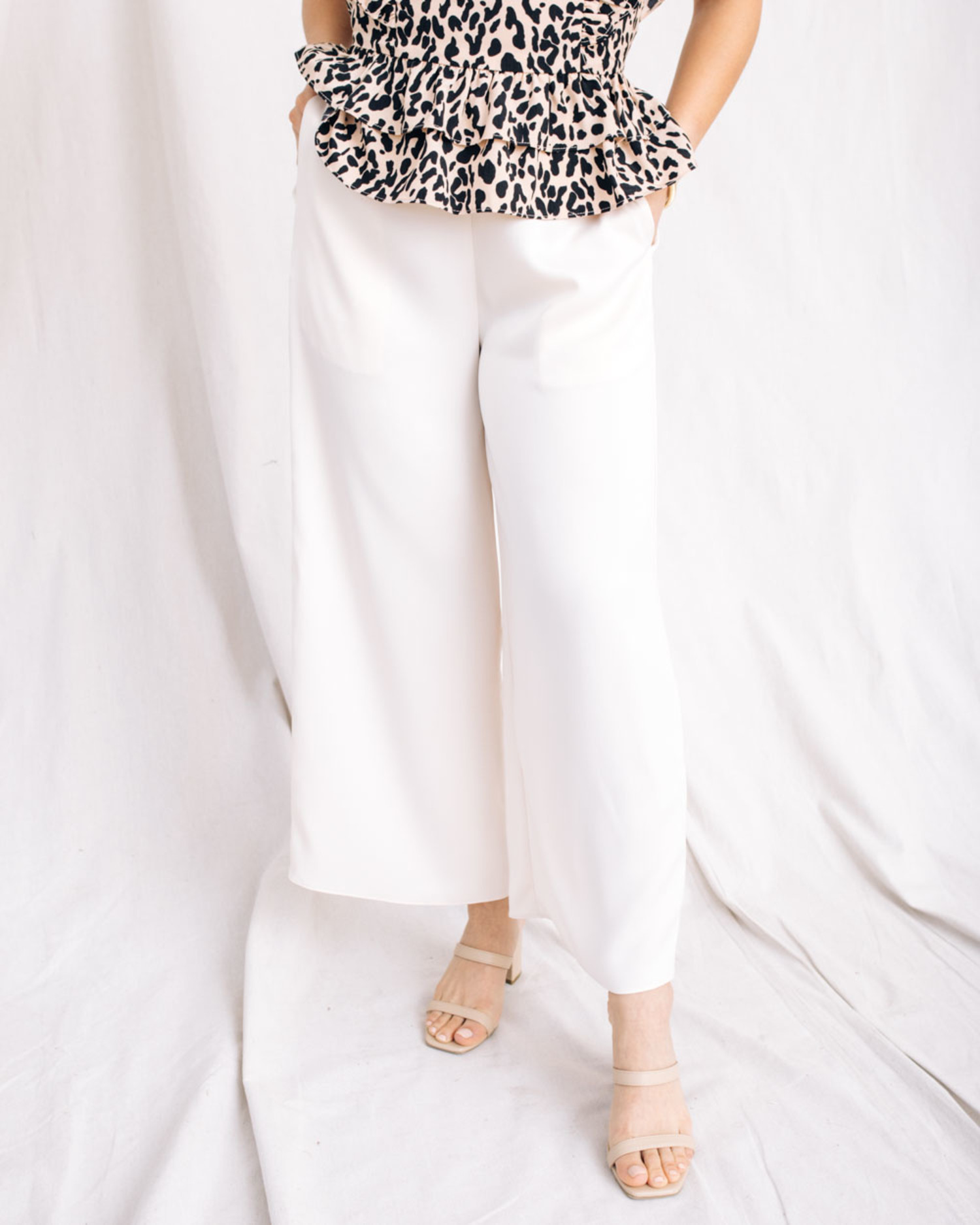 white satin wide leg pants