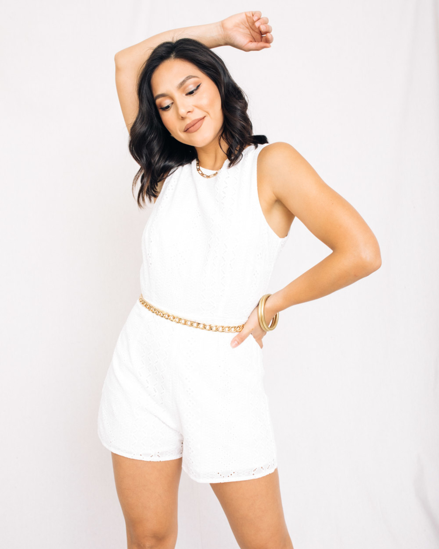 Magdalene Open Back Eyelet Romper - MAVEN