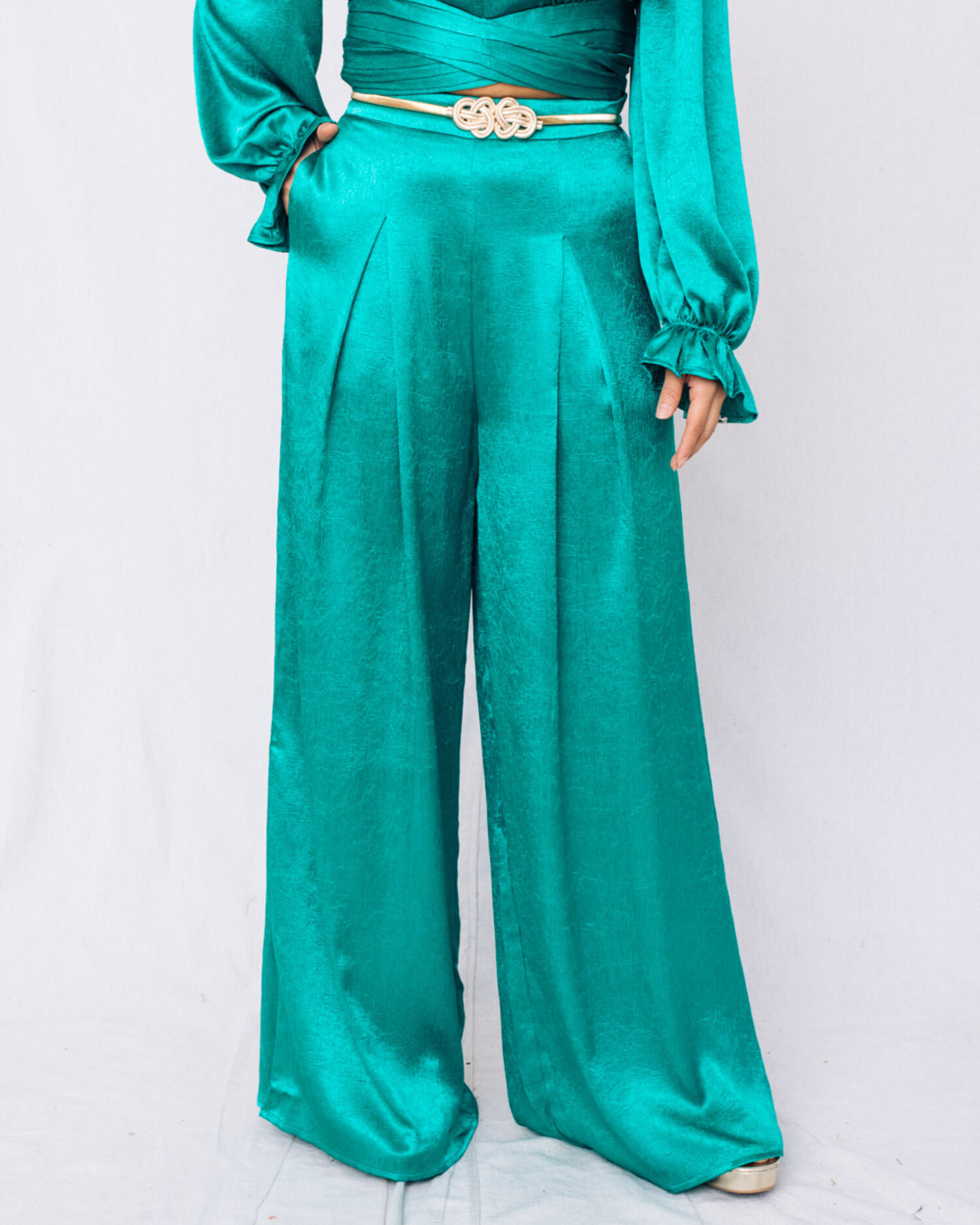 Ivy Wrinkle Effect Wide Leg Pants - MAVEN