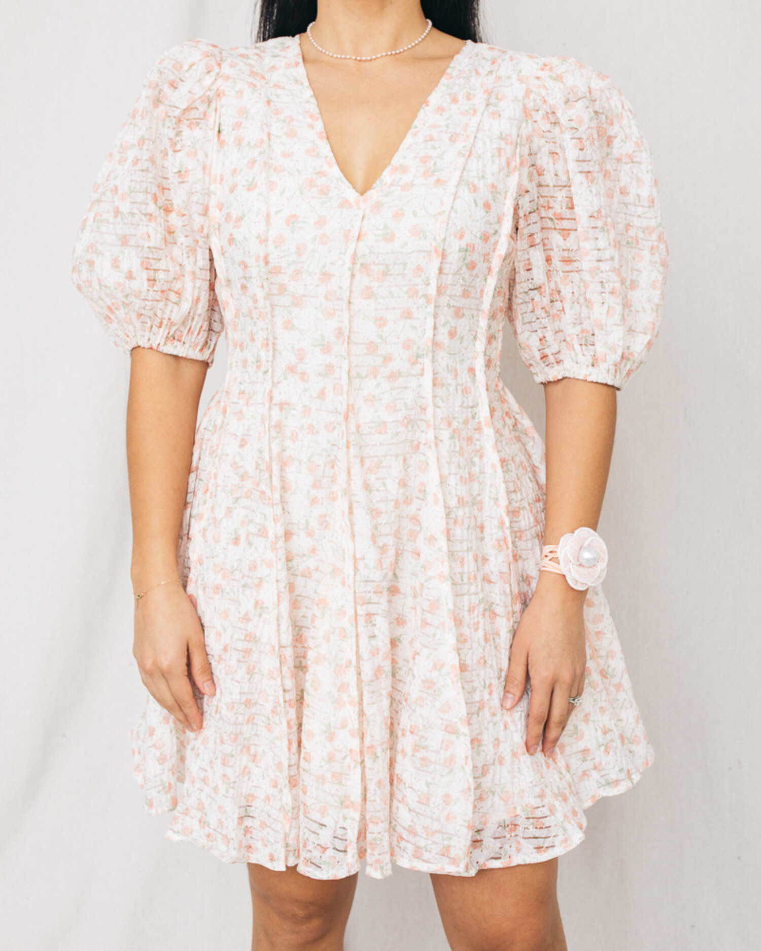 Mable Aura Bubble Sleeve V-Neck Floral Mini Dress