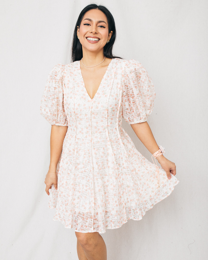 Mable Aura Bubble Sleeve V-Neck Floral Mini Dress