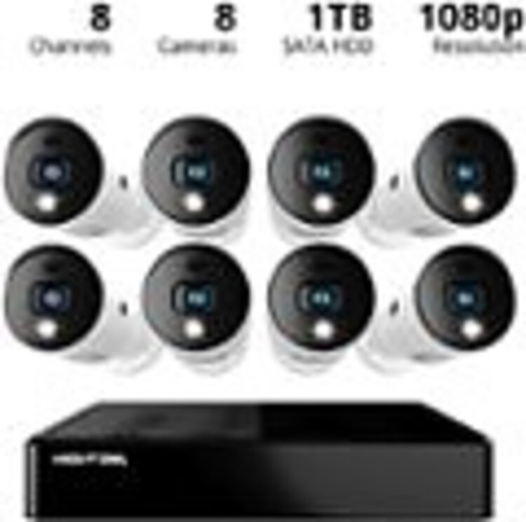 Night Owl Night Owl - 8-Channel, 8-Camera Indoor/Outdoor Wired 1080p HD 1TB DVR Spotlight Cameras