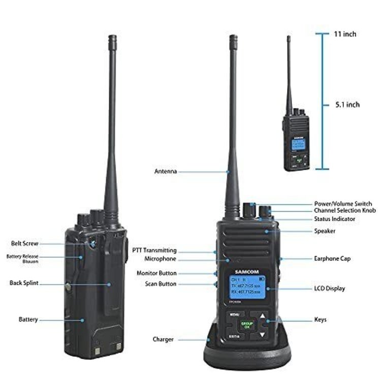 SAMCOM SAMCOM 3000mAh Two Way Radios Long Range Rechargeable High Power - Walkie Talkie