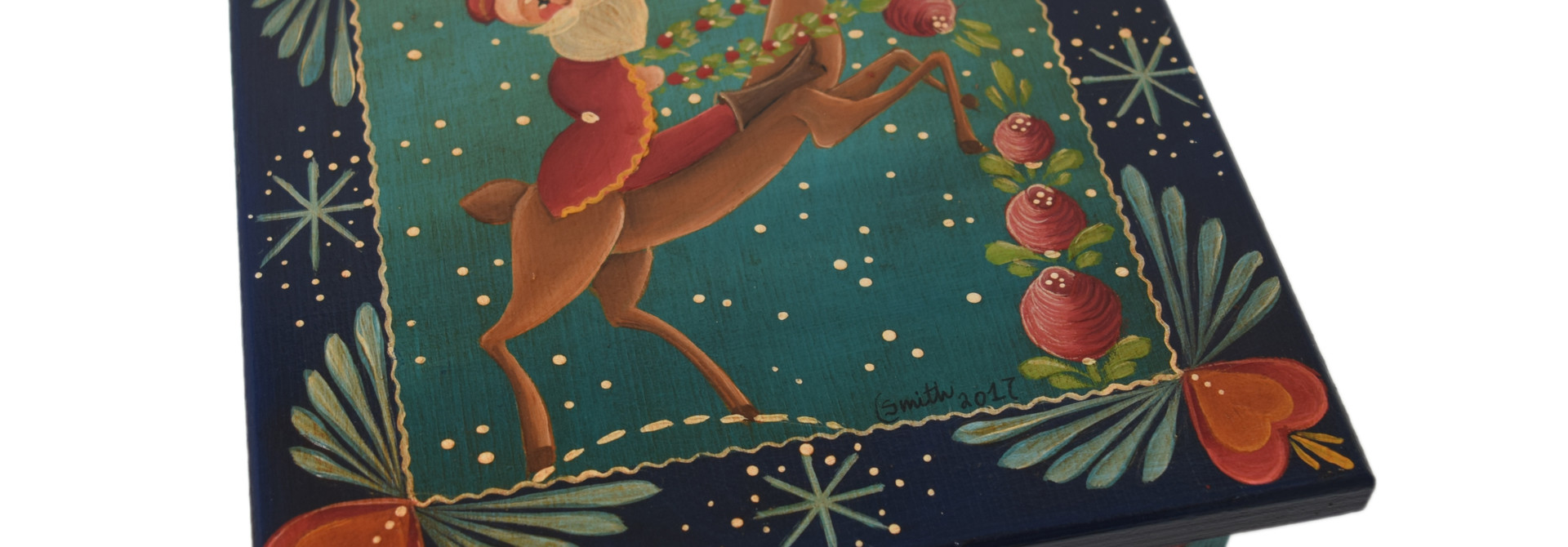 Square Dark Blue/Green Box with Santa