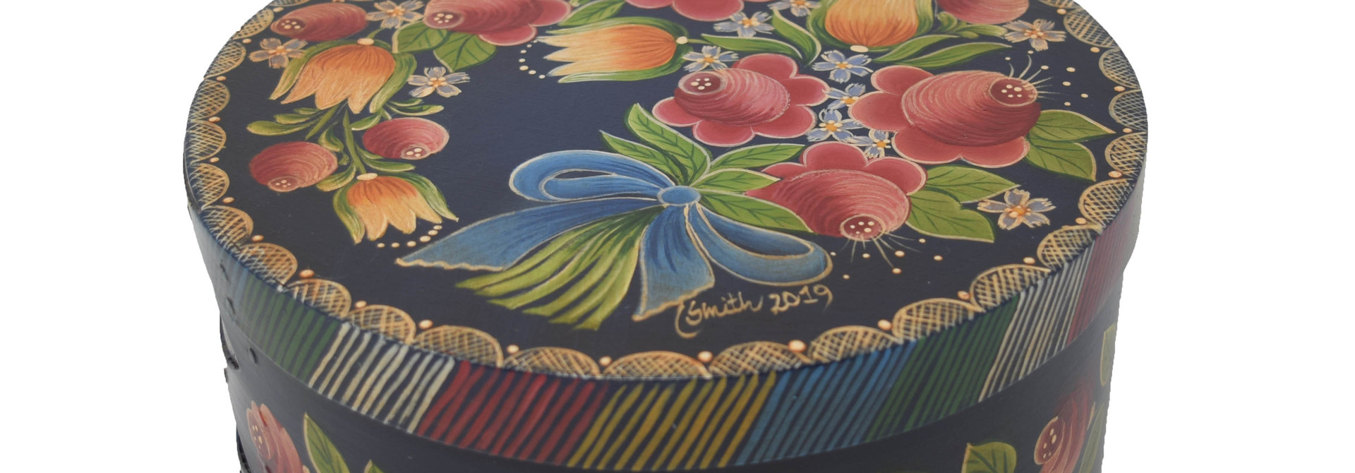 Round Navy Blue Box with Flowers