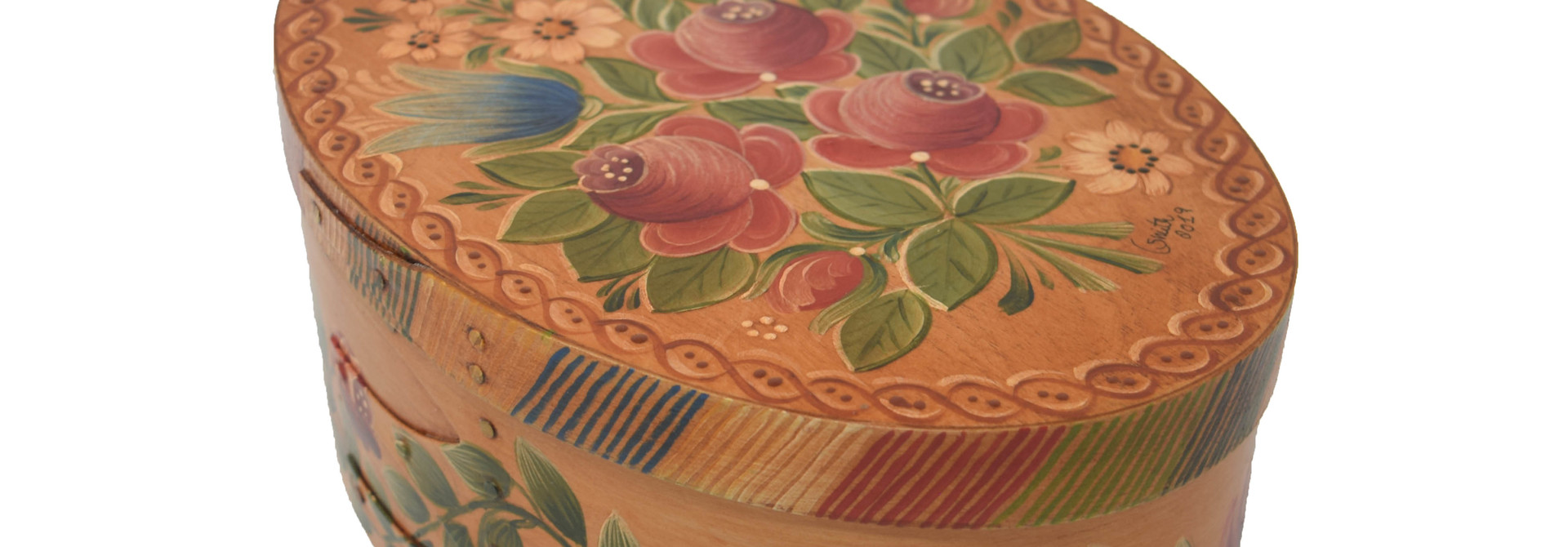 Oval Light Wood Box with Roses & Tulips