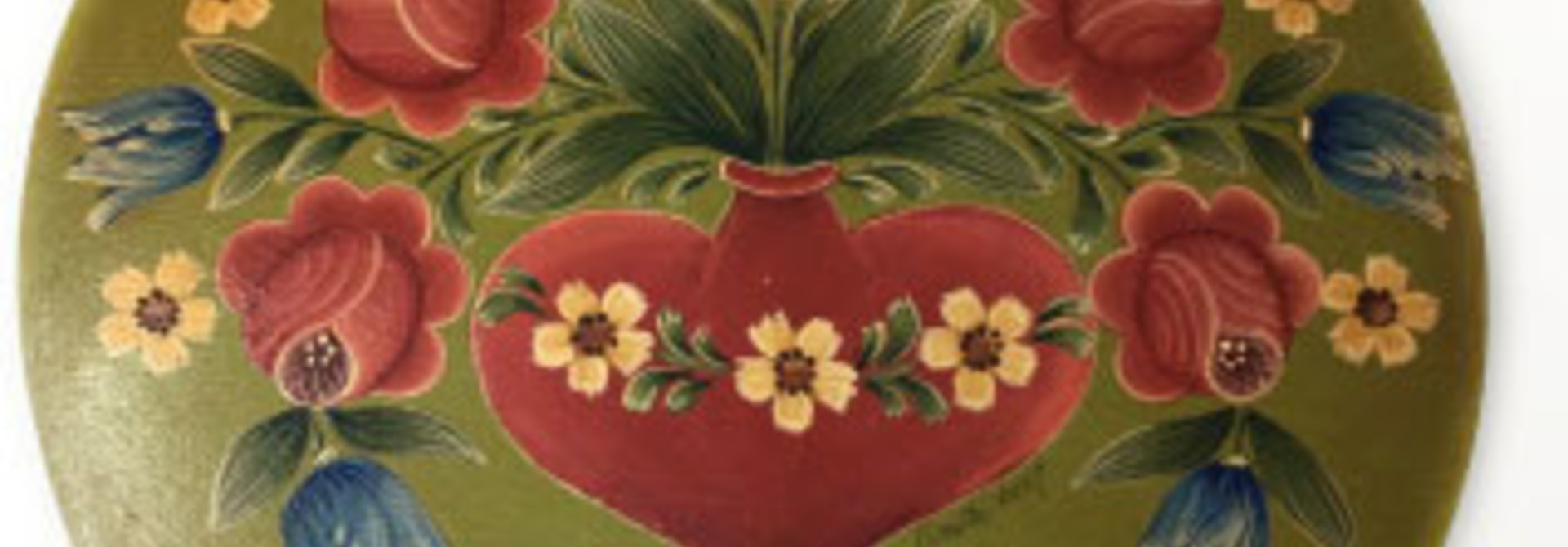 Round Green Yellow Box with Heart Vase & Roses