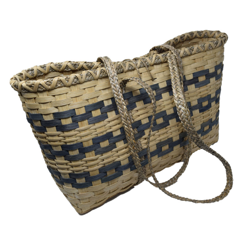 BOUNT Fun Day Tote Natural with Blue and Gray Stripe