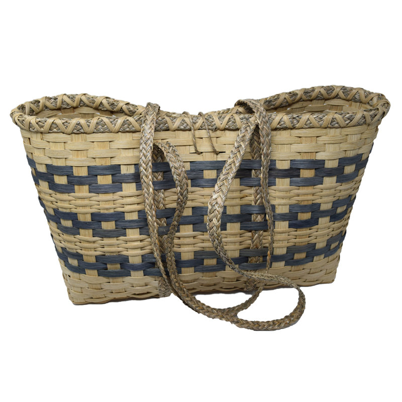 BOUNT Fun Day Tote Natural with Blue and Gray Stripe