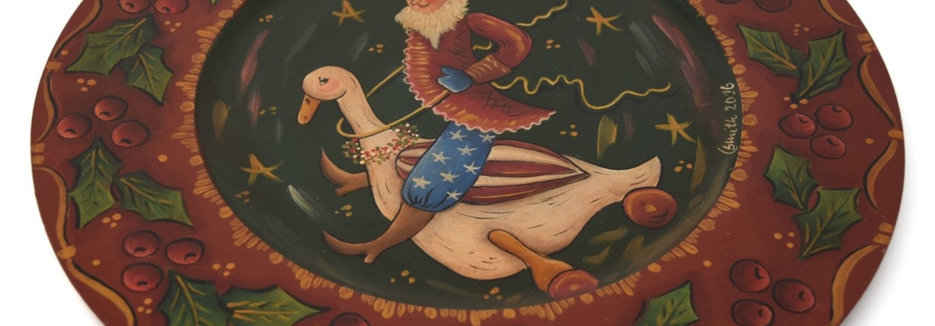Wooden Plate with Santa on Goose