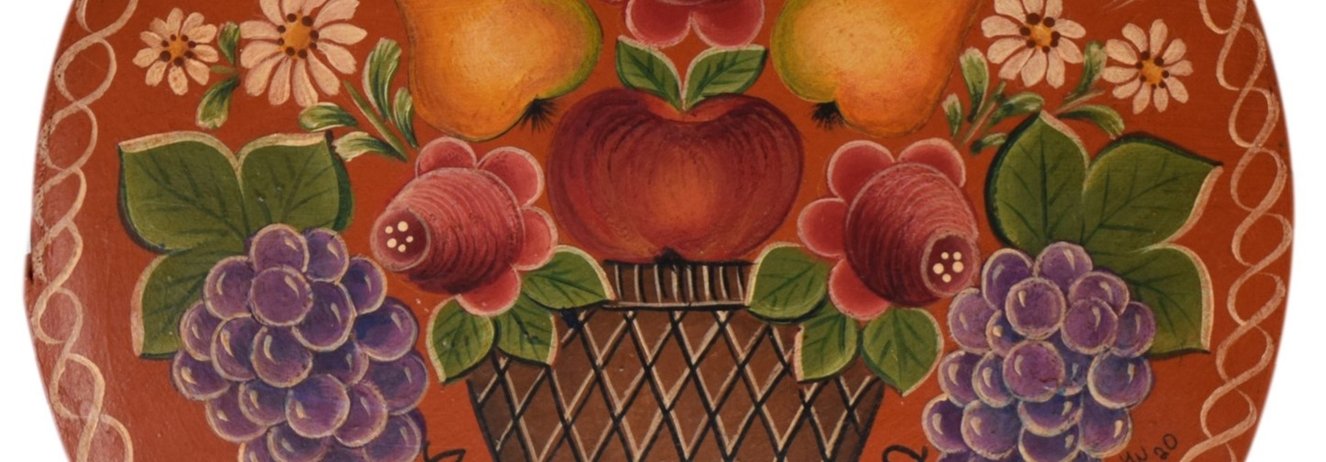 Round Box dark orange with basket, pears, and flowers