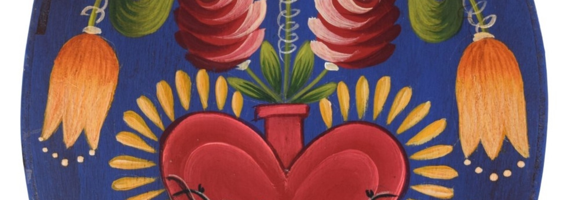 Oval Box Dark Blue/Purple with Heart Vase and Flowers
