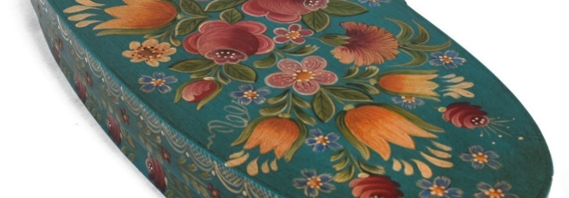 Oval box teal with flowers