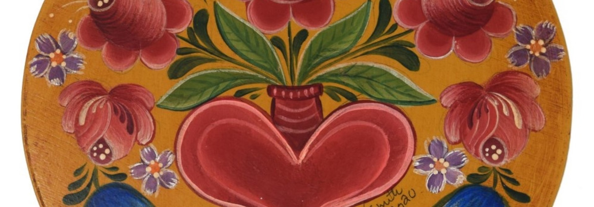 Round Dark Yellow box with tulips and heart vase