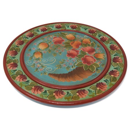 CTT Wooden Plate with Horn of Plenty, Turquoise/Light Green