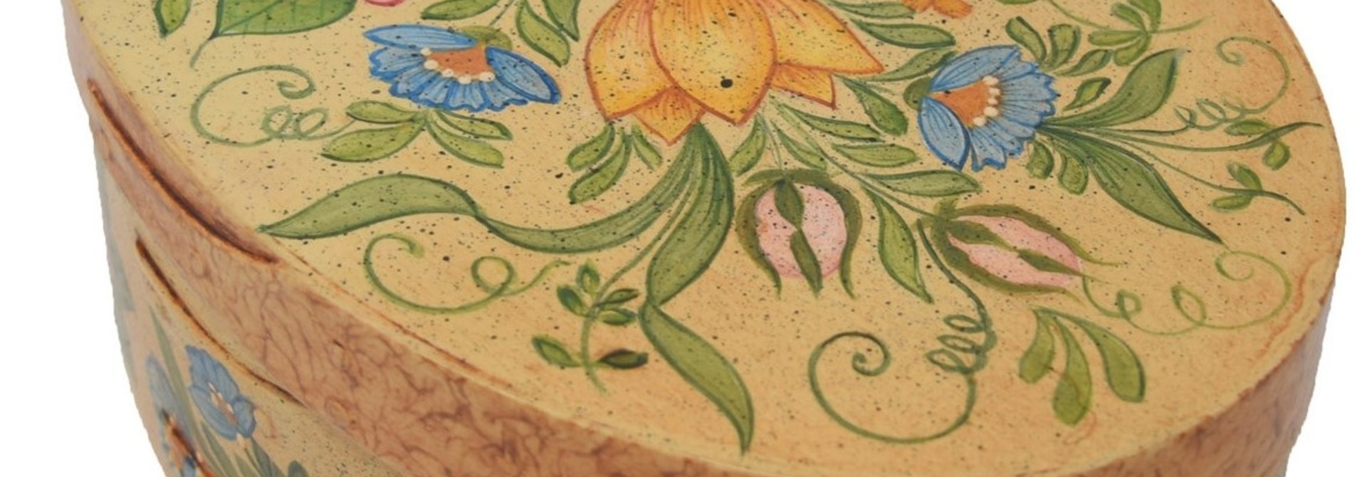 Oval Cream Box with Flowers