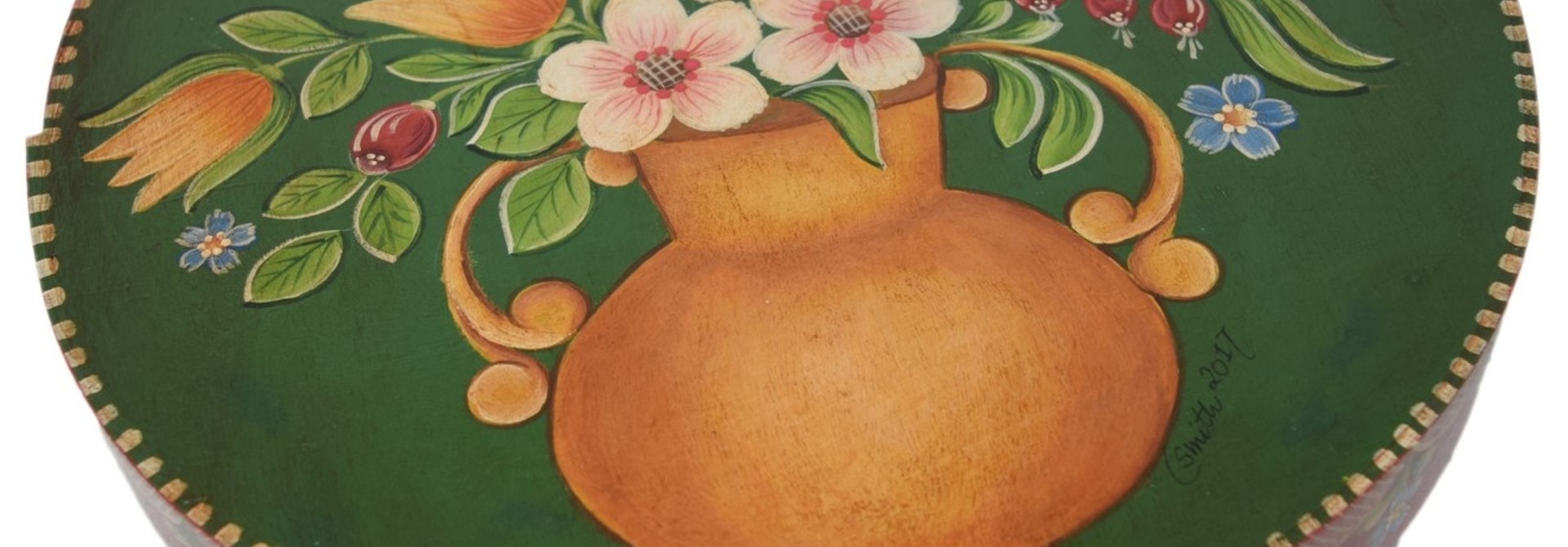 Forest Green Round Box with Flower Vase