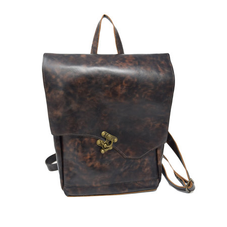 reima Small Leather Backpack Mottled Dark Brown