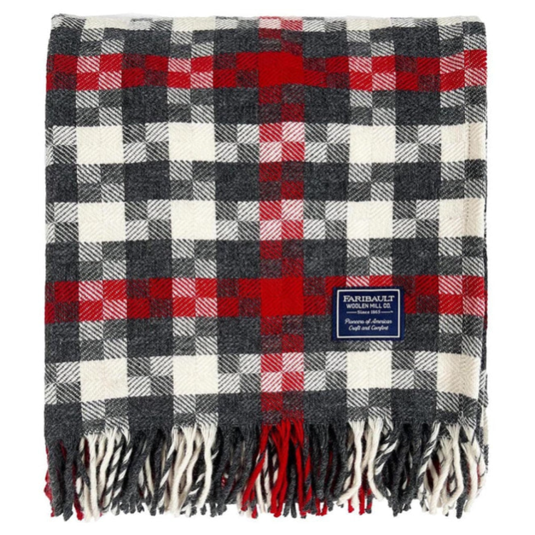 Exploded Houndstooth Wool Throw Blanket, Red - Log House Craft Gallery