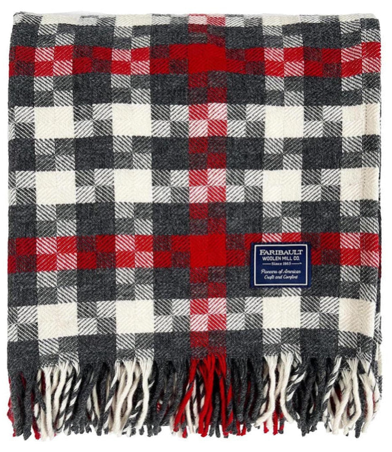Exploded Houndstooth Wool Throw Blanket Red