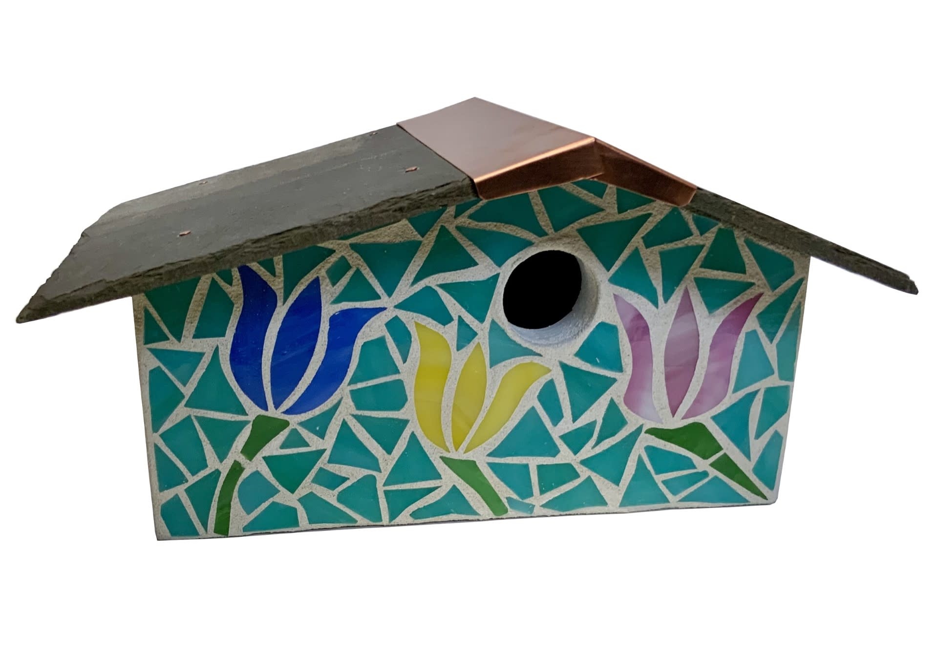 PINEC Birdhouse Stained glass 3 flowers ranch