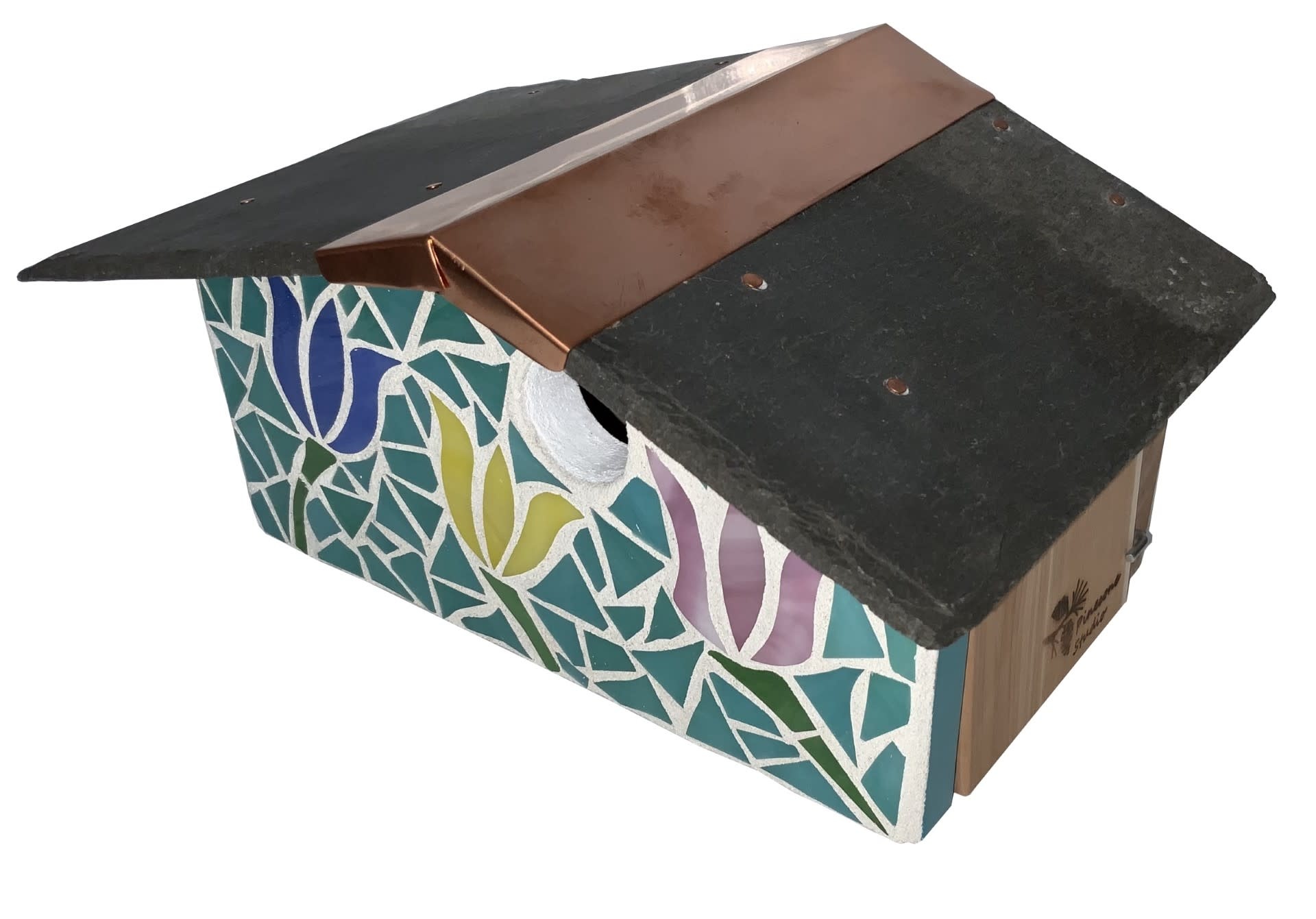 PINEC Birdhouse Stained glass 3 flowers ranch