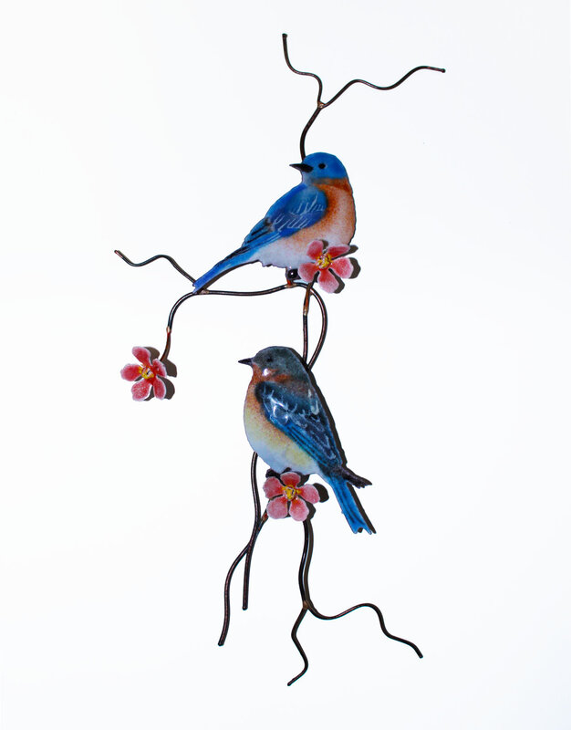 BOVO Bluebird Pair on Peach Flower