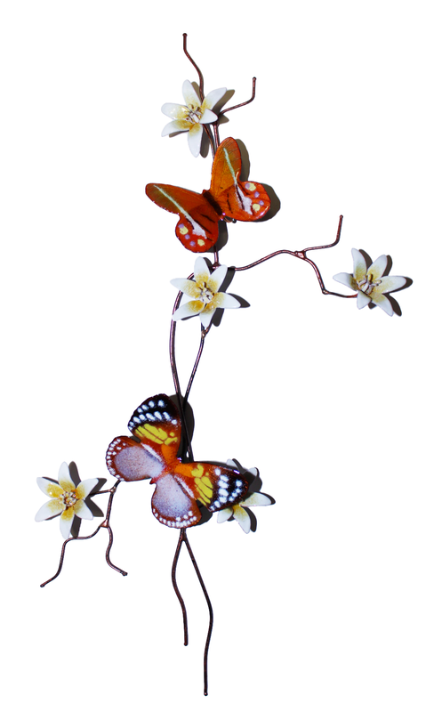 BOVO Two Butterflies on White Flower Branch