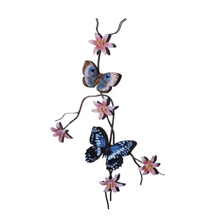 BOVO Two Blue Butterflies on a Flowering Branch