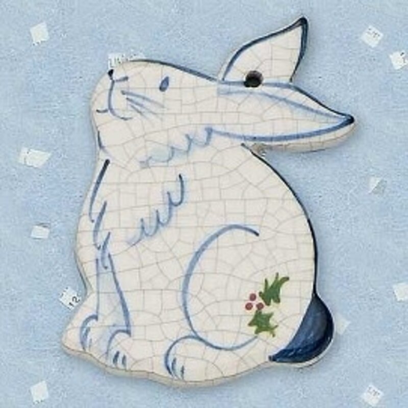 BRICKP RABBIT WITH HOLLY ornament