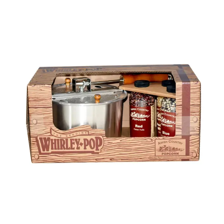 AMISH Whirley Pop Gift Set With 14 oz Bottles Of Popcorn