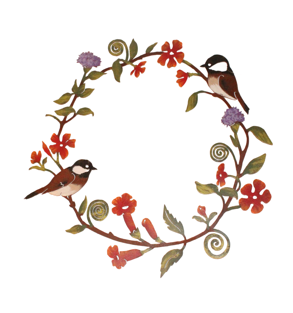 ELEGA Chicadee & flower wreath painted