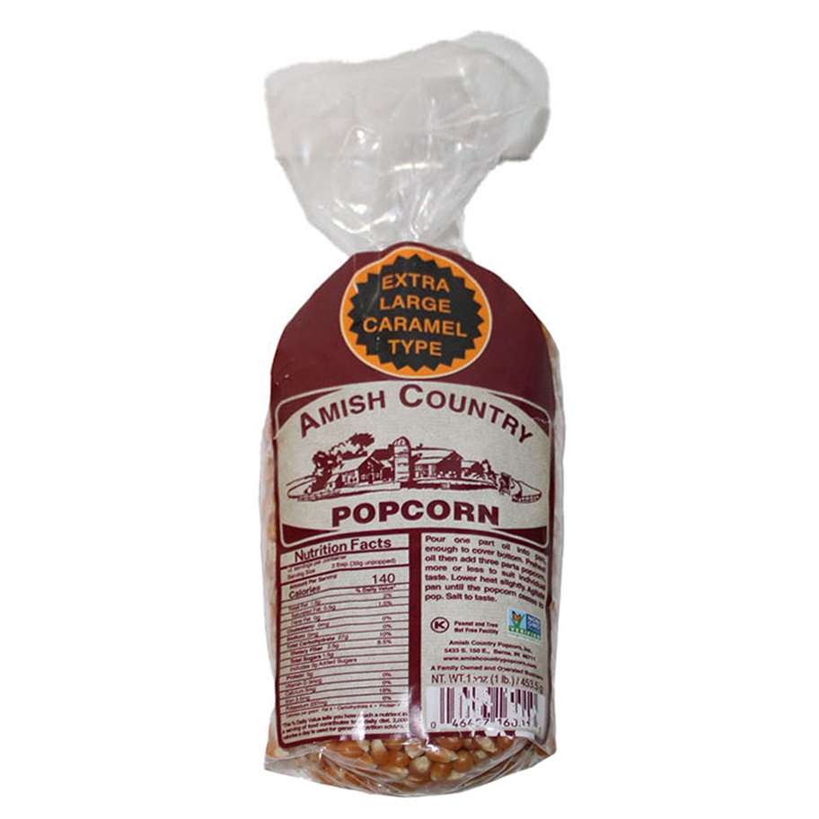 AMISH 1lb Bag of Extra Large Type Caramel Popcorn