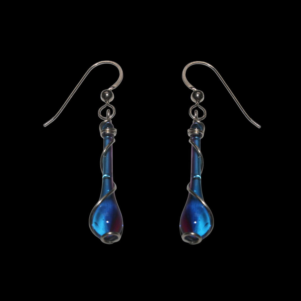 SUNDROP Lyra Glass Teardrop Earrings with Silver Spiral - Morning Glory