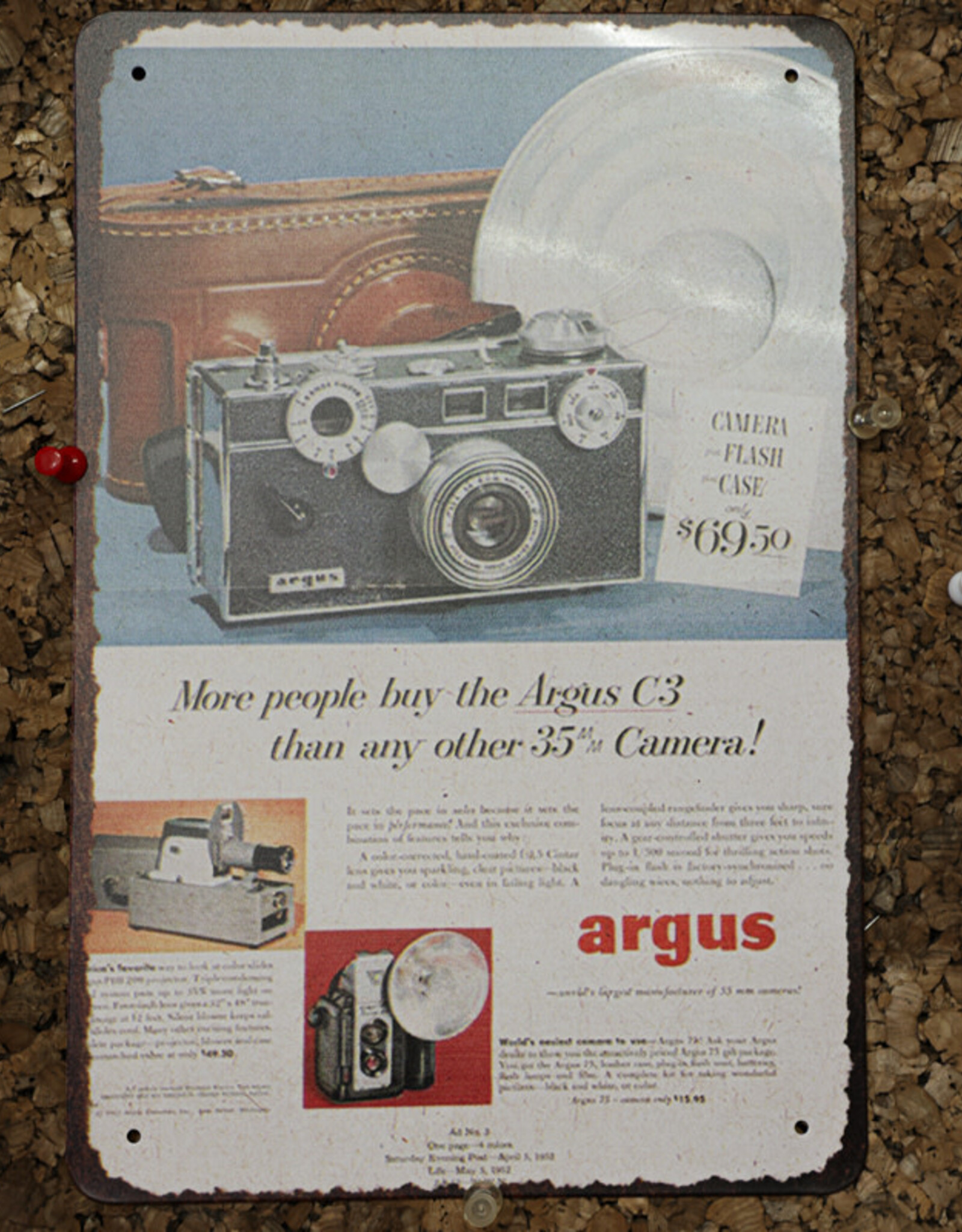 Camera and Film Metal Plate Sign for Decor (Argus)