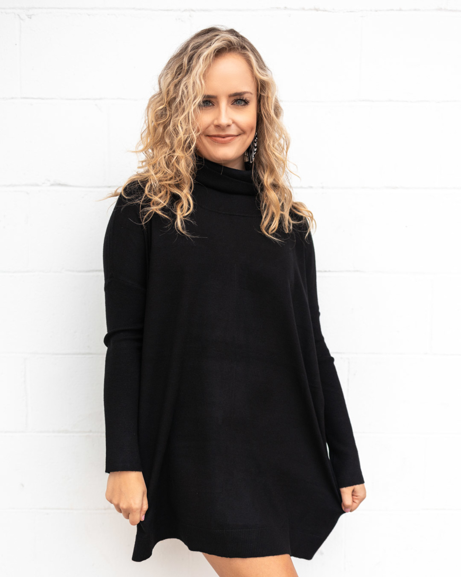 tight black sweater dress