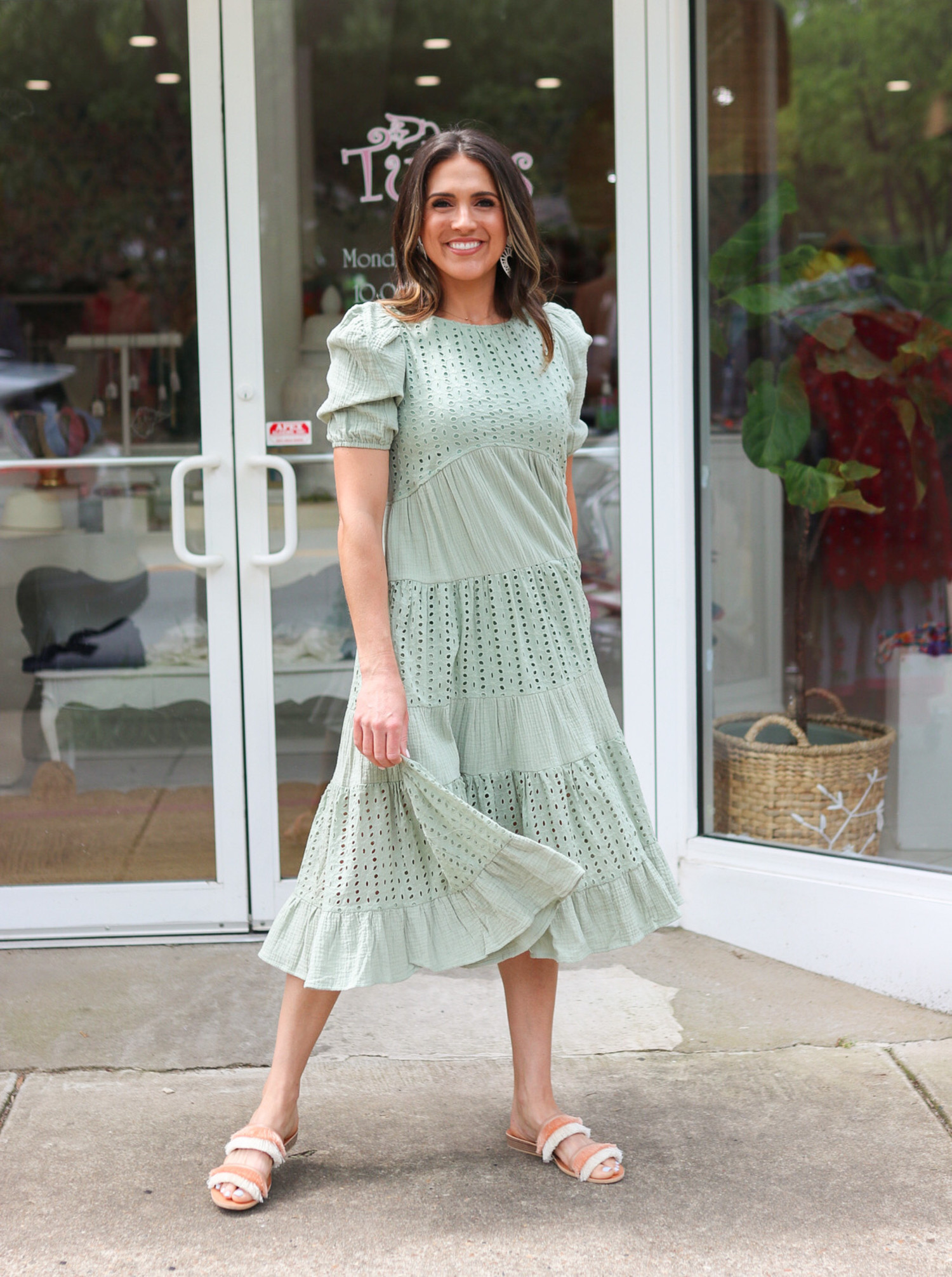 bailey blue eyelet ruffle dress
