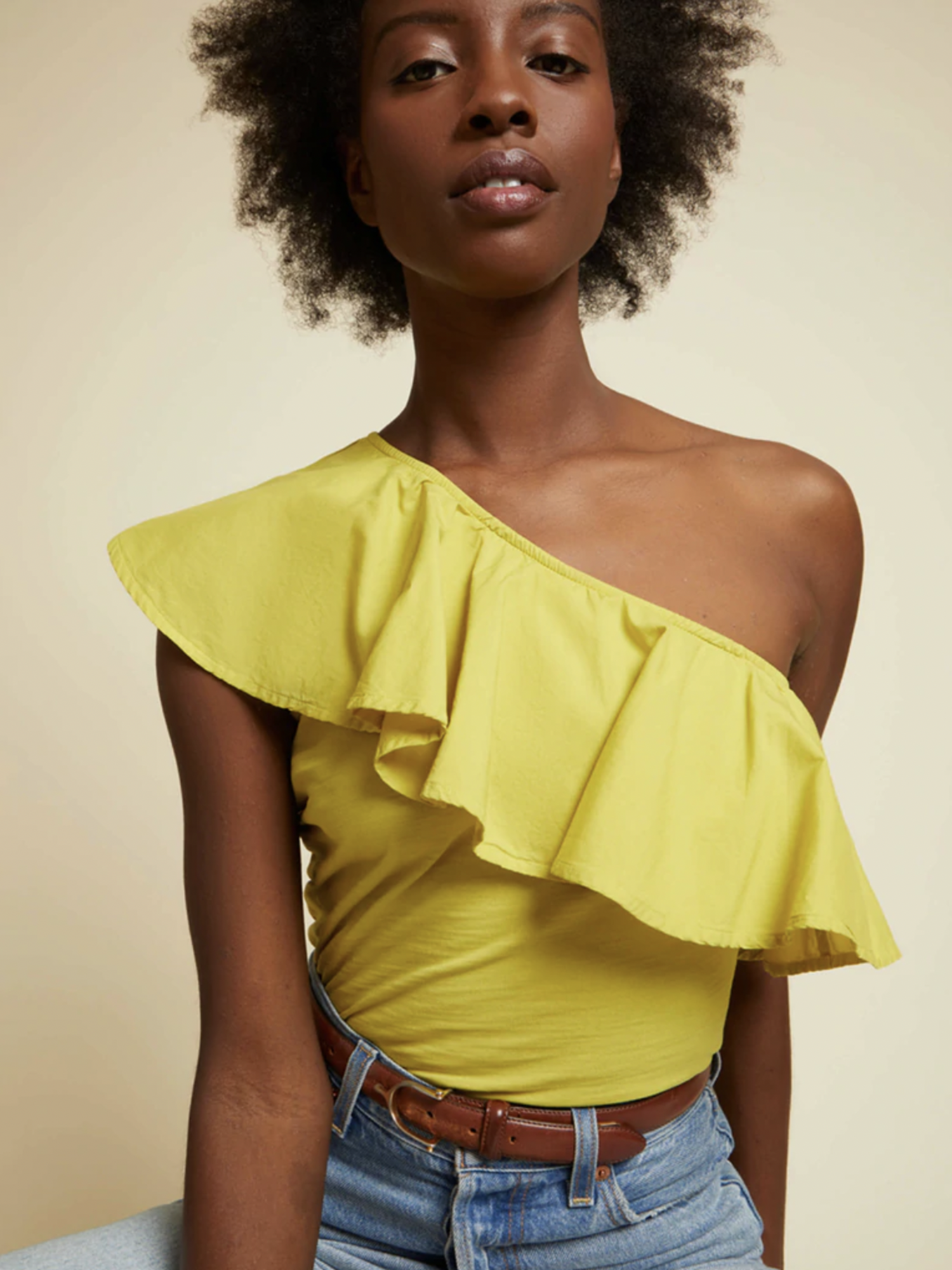 Noella Ruffle One Shoulder Top - Tulips 