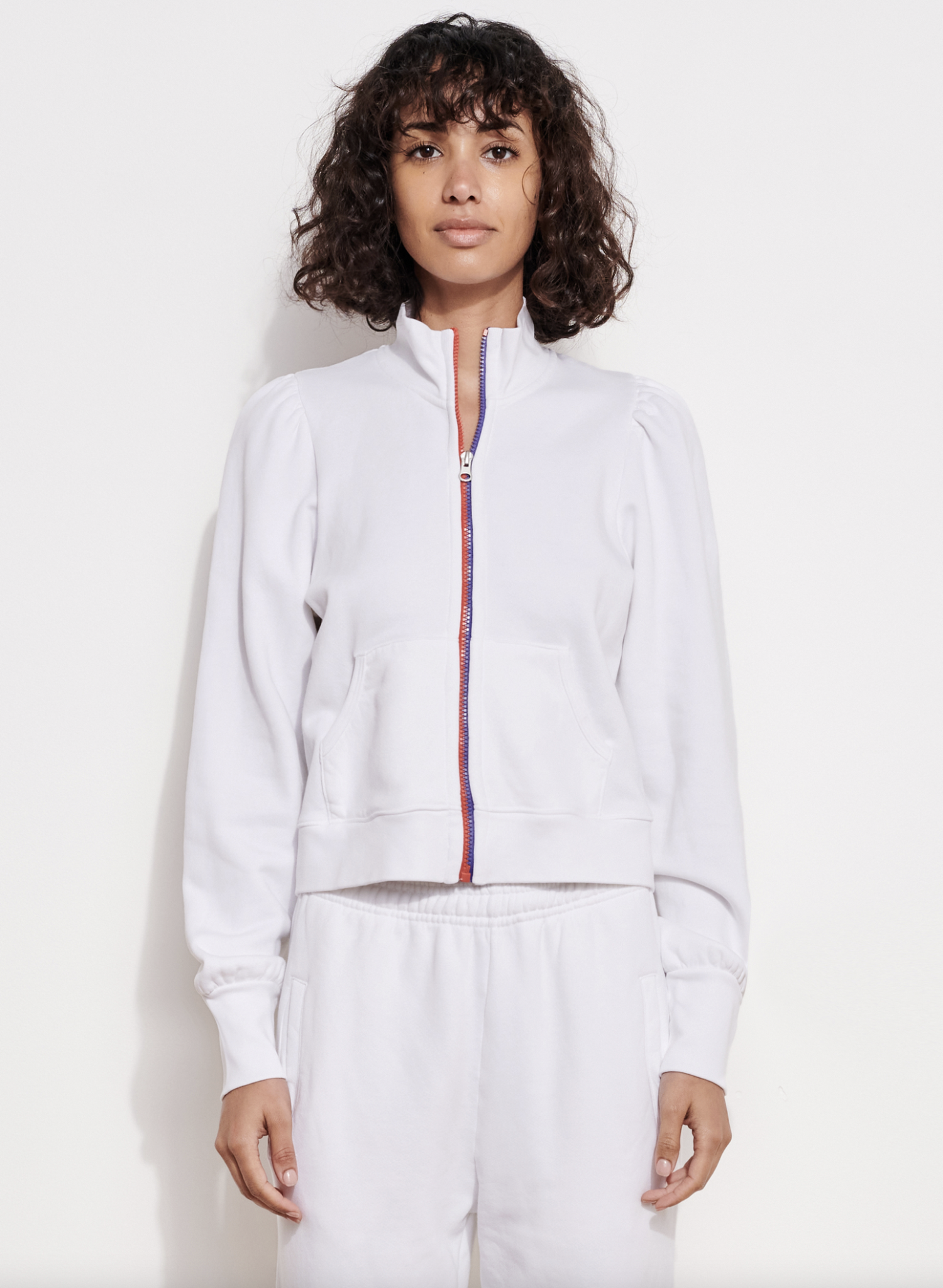 Puff Sleeve Zip Sweatshirt - Tulips in 