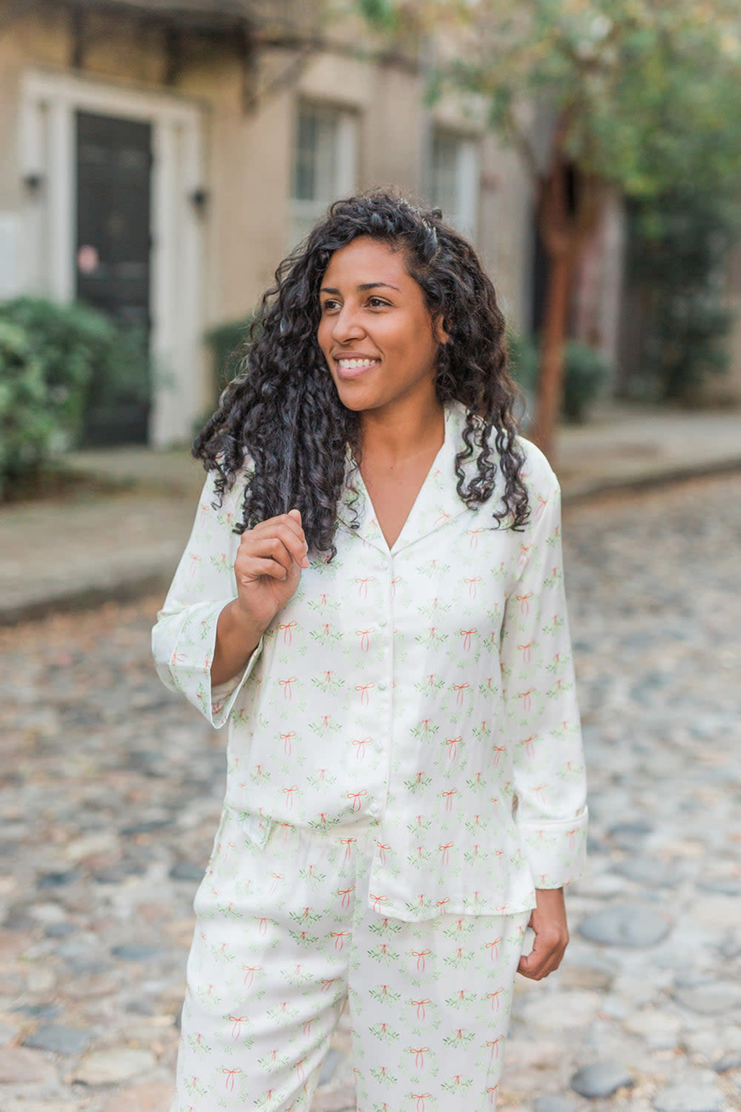 white long sleeve pajama set