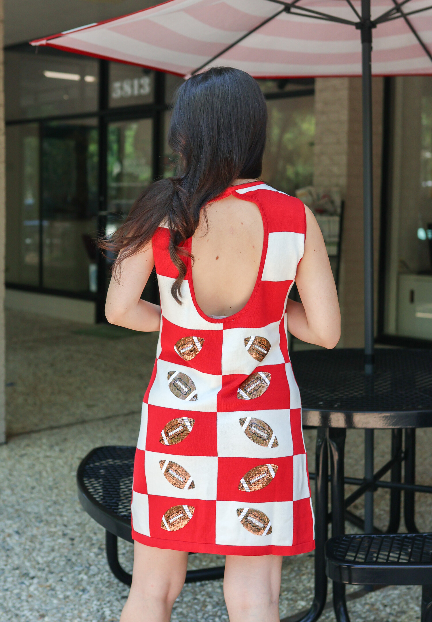 Queen of Sparkles Red & White Football Checkered Dress