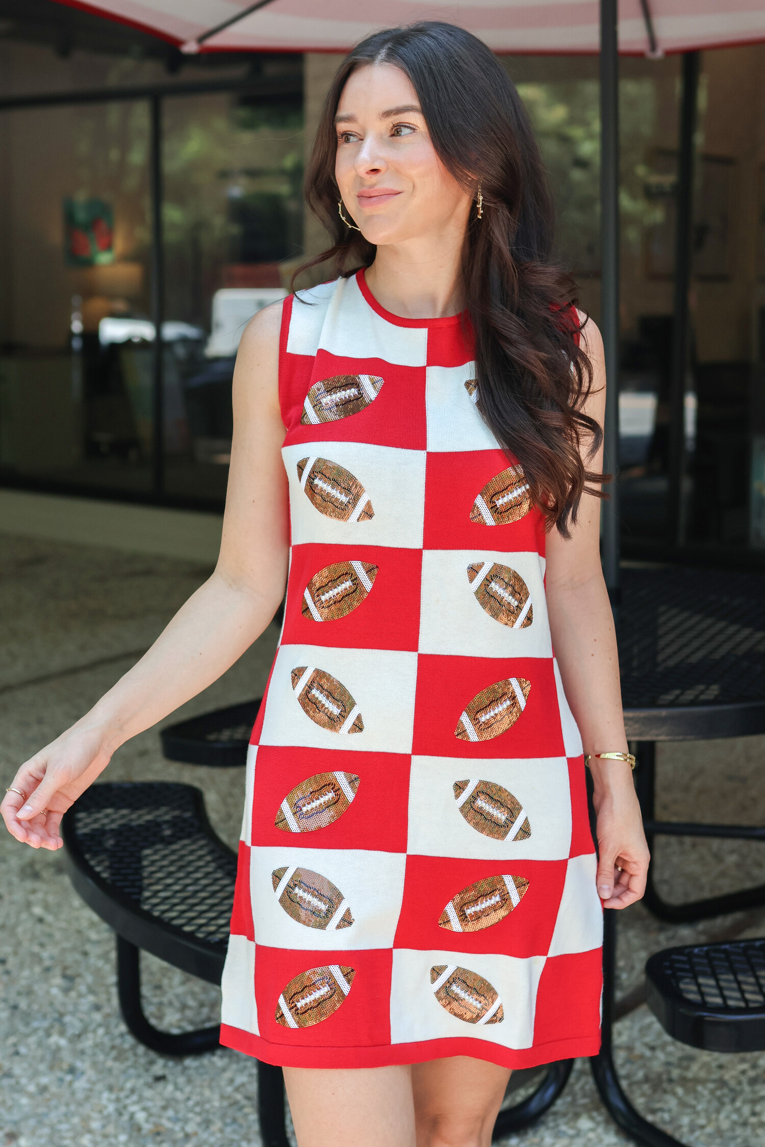 QUEEN OF SPARKLES FOOTBALL CHECKERED DRESS