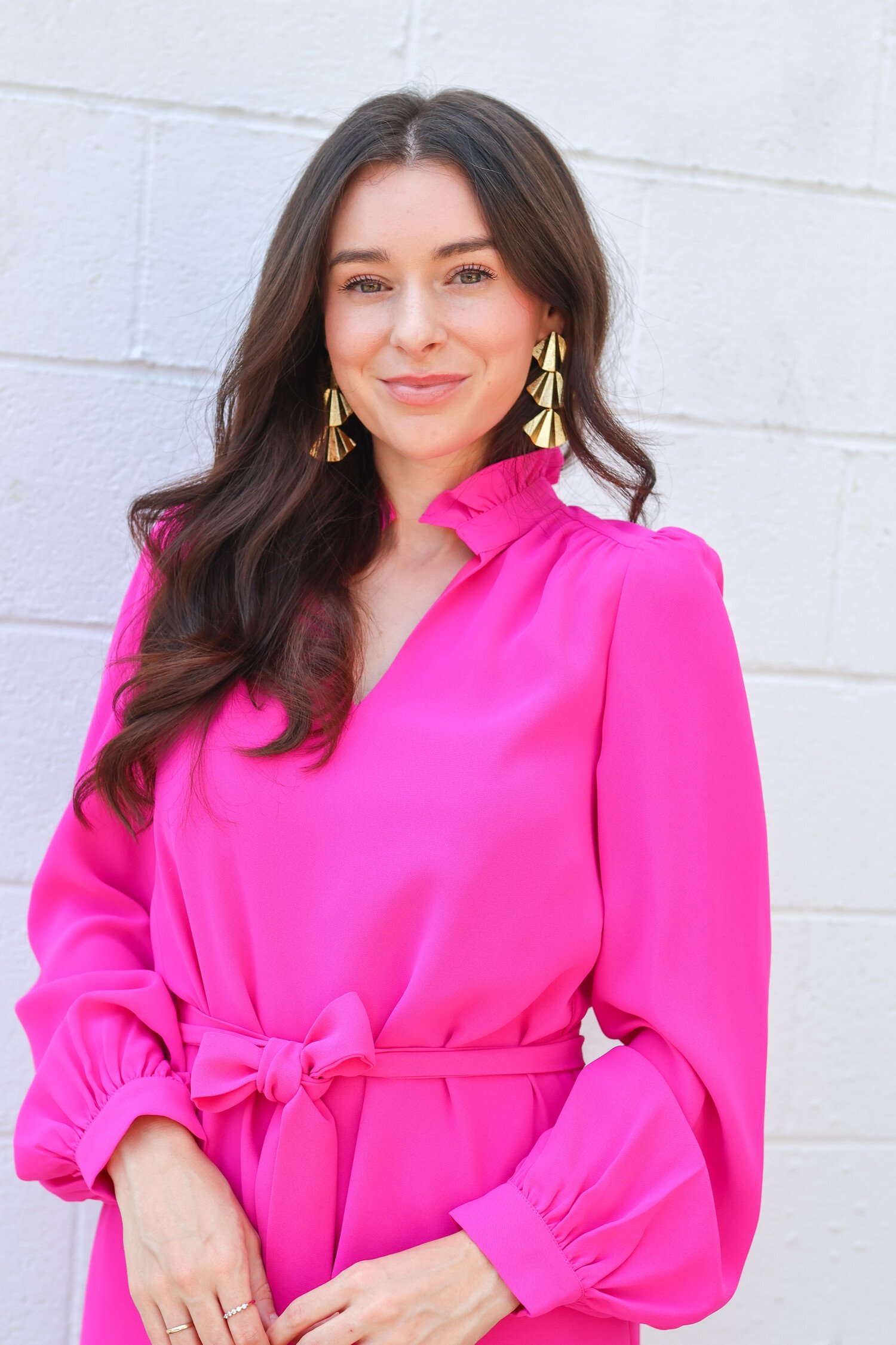 Pink Ruffle Neck Dress